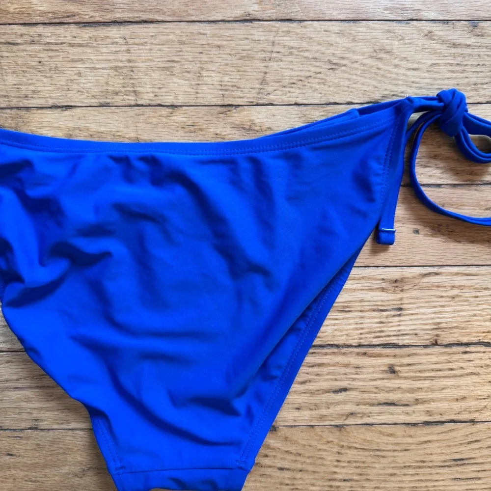 Shade & Shore Blue Tie Side Bikini Bottom Low Rise High Leg Medium Coverage M